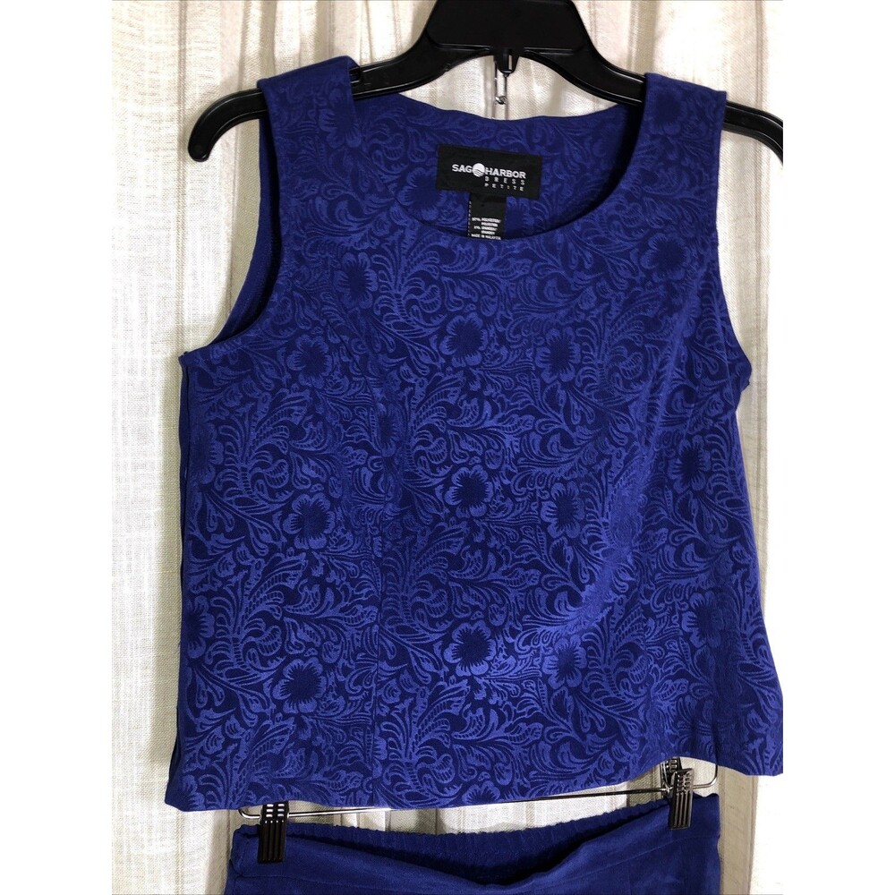Sag Harbor Petite 2-Piece Pant Suit Set 10P Tank & Trousers Y2K Periwinkle Blue - Picture 2 of 14